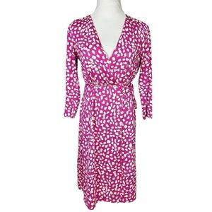 Diane Von Furstenberg DVF Pink Abstract Silk Jersey Wrap Dress Size 10